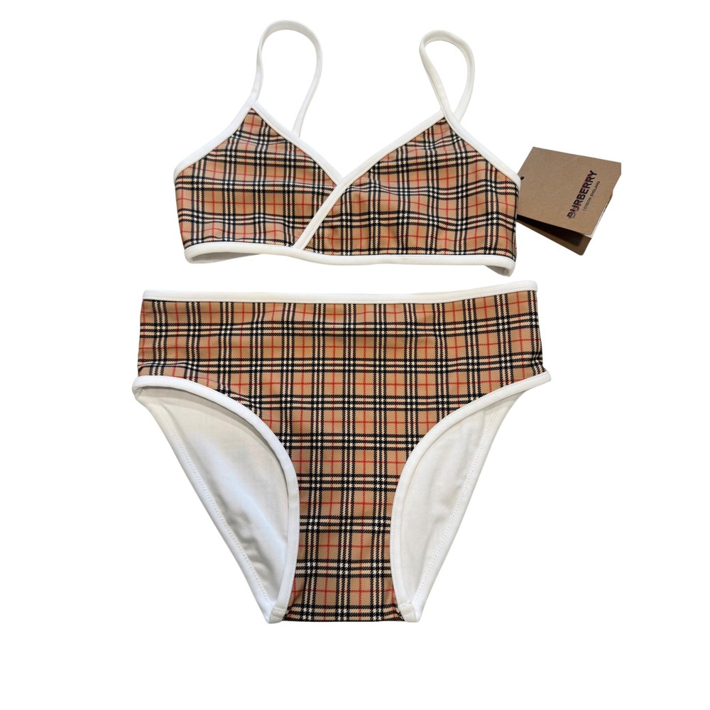Burberry Girls Crosby Check Bikini Set Archive Beige 2-Piece Swimsuit Size 10Y